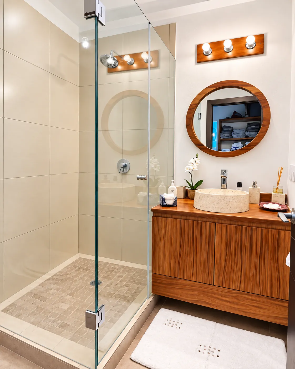 Baño con regadera y lavabo